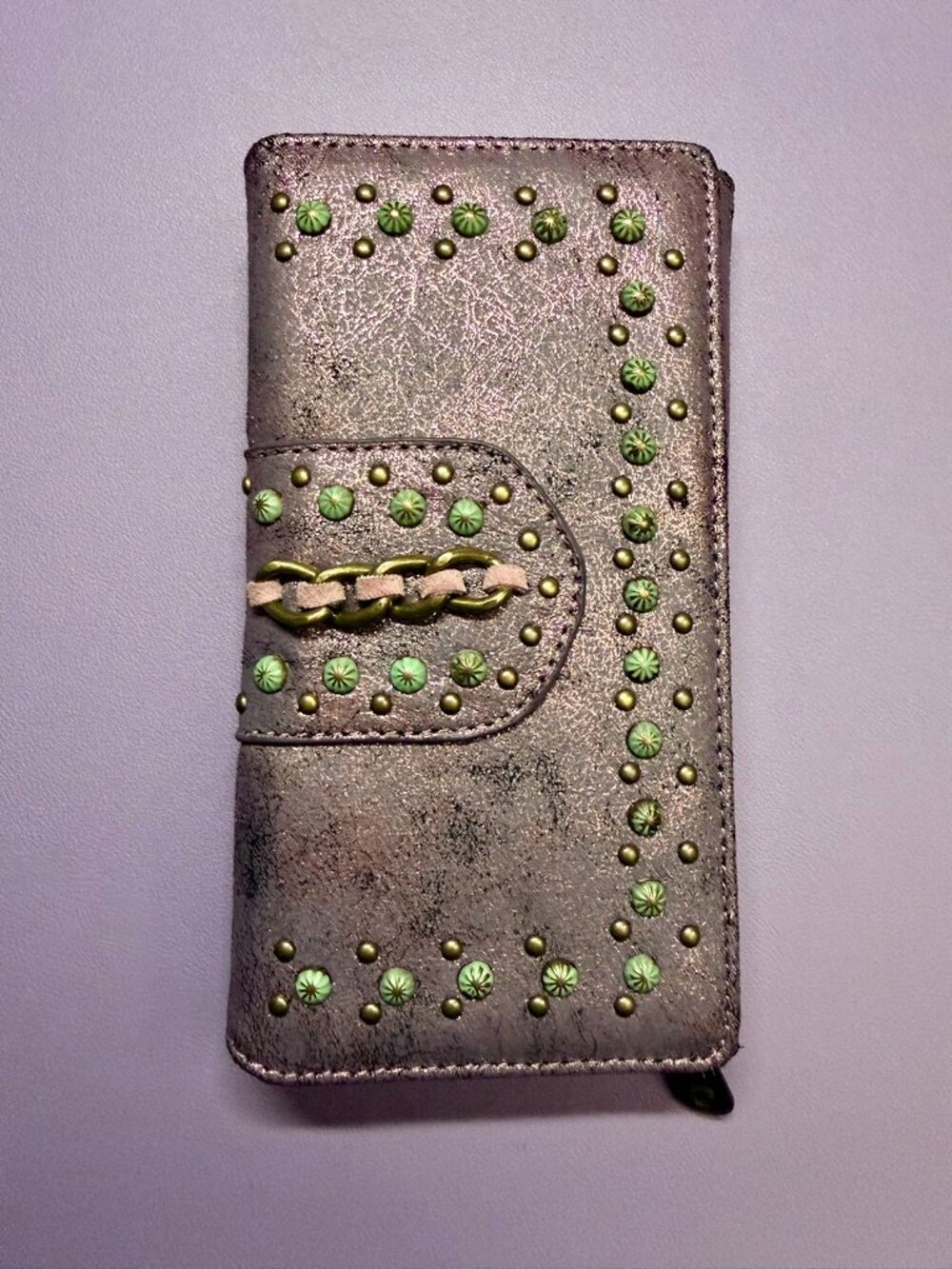 Metallic Purple Montana West Large Wallet with Turquoise and Brass Accents - Picture 3 of 15